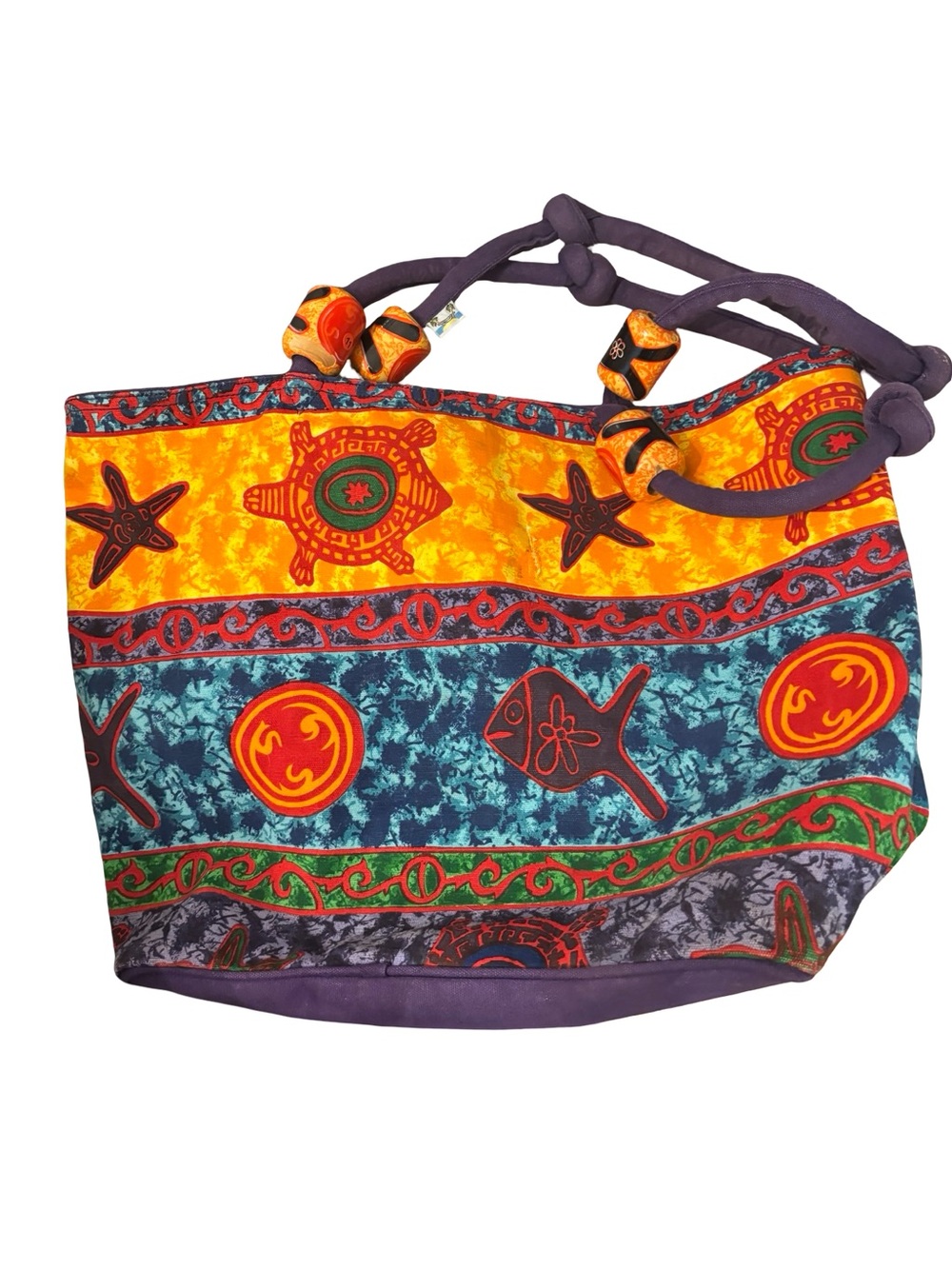 Bohemian 90’s Hippie Artsy Multicolor Beach Large Tote Bag
